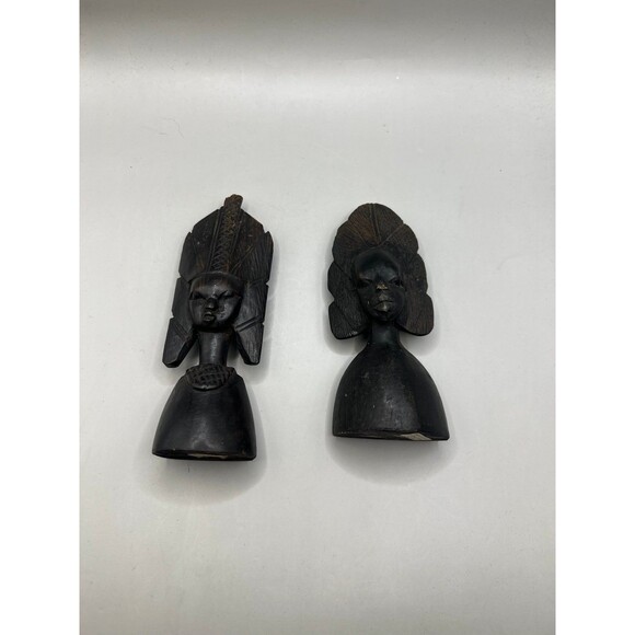 Vintage Kenyan Hand Carved Besmo Product Set of Male and Female African Busts